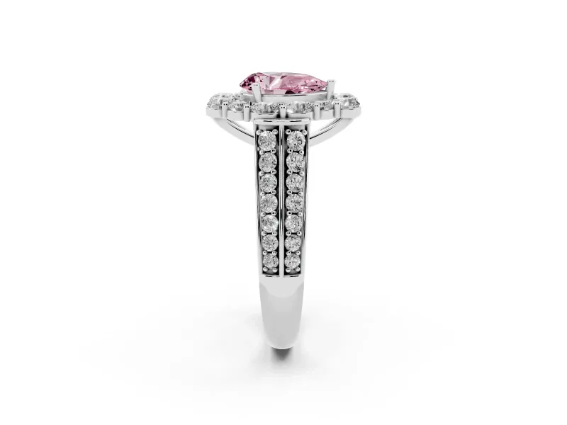 Fancy Pink Pear Cut Diamond Halo Engagement Ring Set in Platinum with Split Shank and Prong Setting