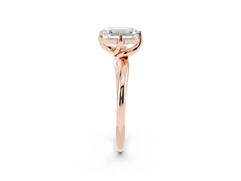 Emerald Cut Bypass Solitaire Engagement Ring Setting | Plain Polished Band | Rose Gold