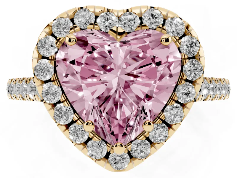 Heart-Shaped Raised Halo Engagement Ring Setting for a Fancy Pink Lab-Grown Diamond | Yellow Gold