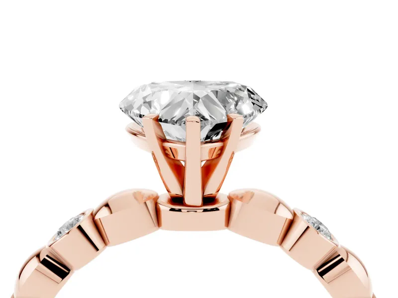Heart-Shaped Bezel Station Engagement Ring Setting | Beaded Band | Rose Gold