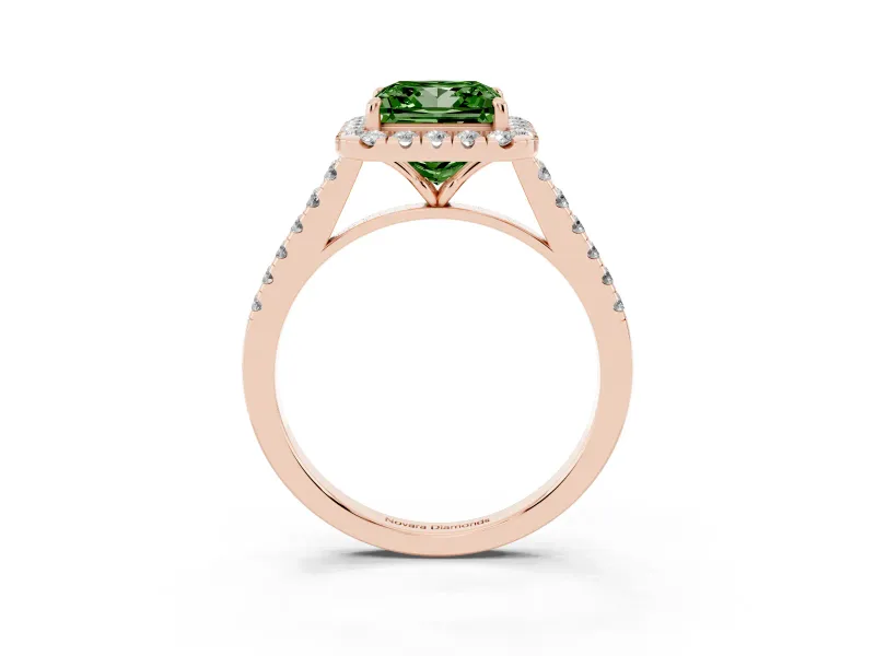 Princess Cut Halo Engagement Ring Setting for a Fancy Green Lab-Grown Diamond | Pave Shoulders | Rose Gold