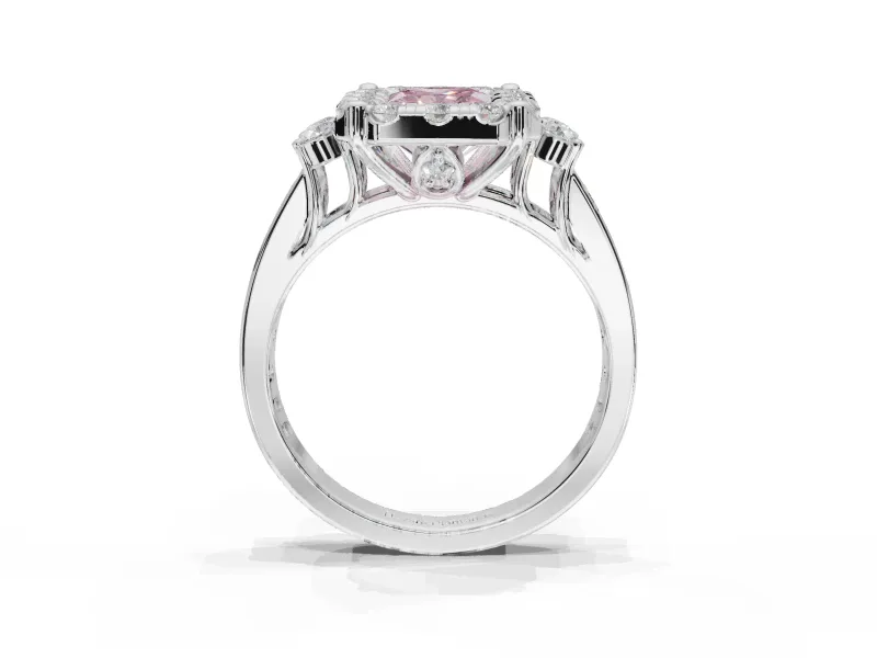 Radiant Cut Halo Engagement Ring Setting for a Fancy Pink Lab-Grown Diamond | Graduated Channel Band | Platinum