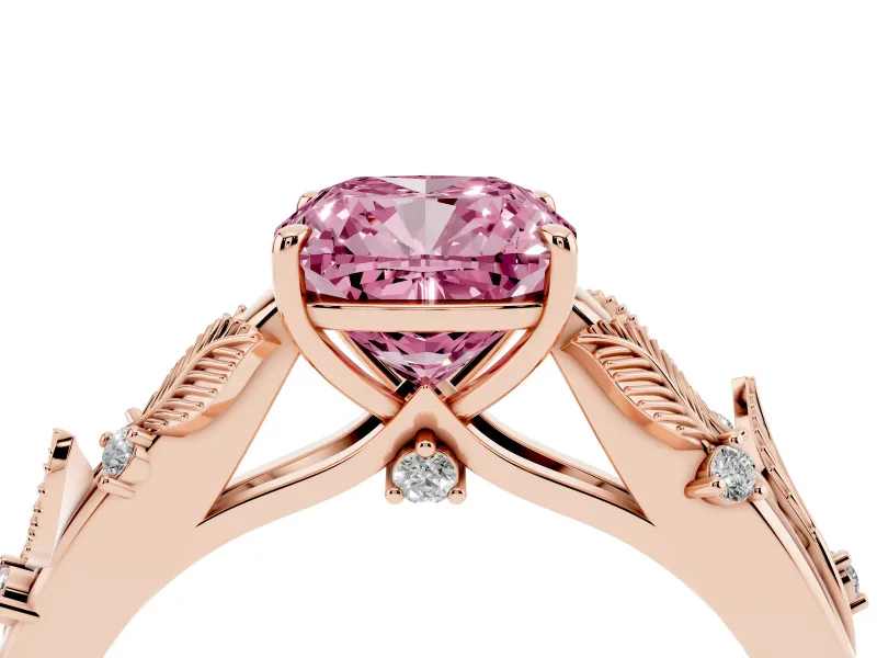 Cushion Cut Leaf Solitaire Engagement Ring Setting for a Fancy Pink Lab-Grown Diamond | Rose Gold