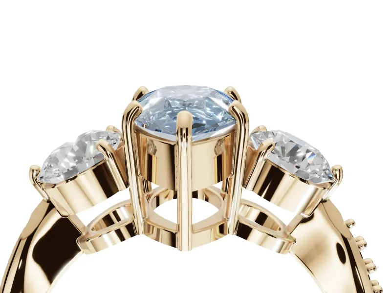 Pear-Shaped Three Stone Engagement Ring Setting for a Fancy Blue Lab-Grown Diamond | Tapered Pave Band | Yellow Gold