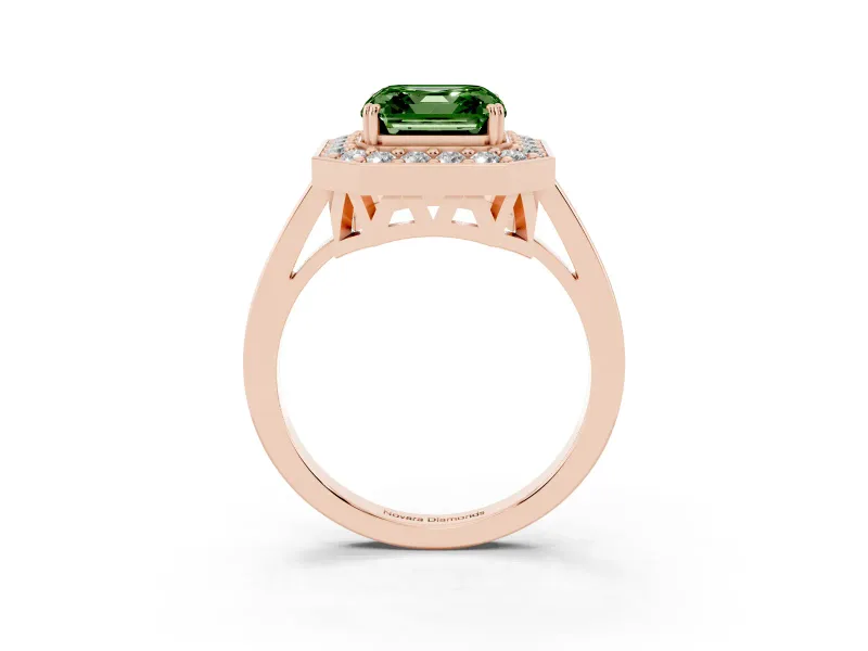 Asscher Cut Halo Engagement Ring Setting for a Fancy Green Lab-Grown Diamond | Polished Halo Rim | Rose Gold