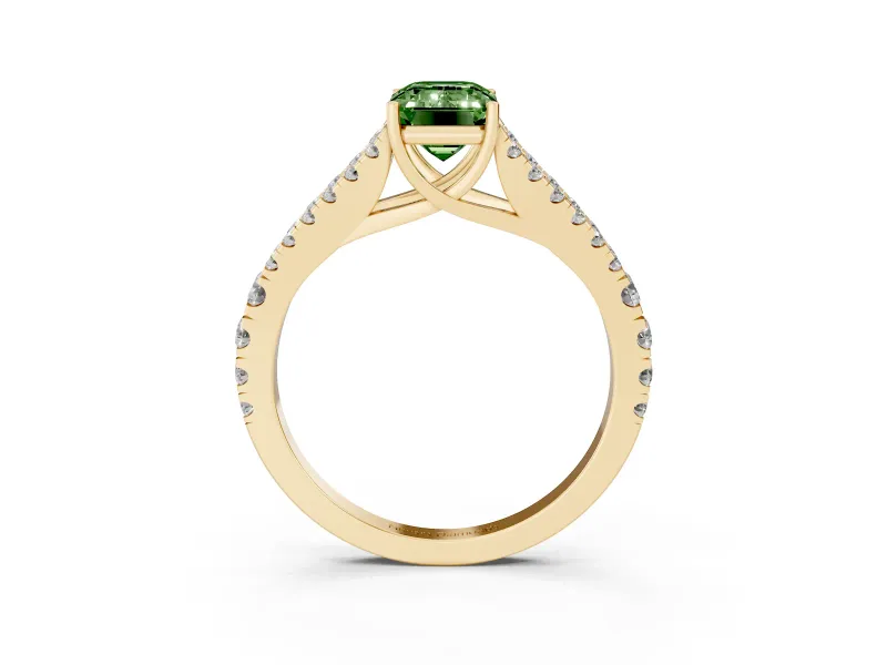 Emerald Cut Graduated Split Shank Engagement Ring Setting for a Fancy Green Lab-Grown Diamond | Yellow Gold