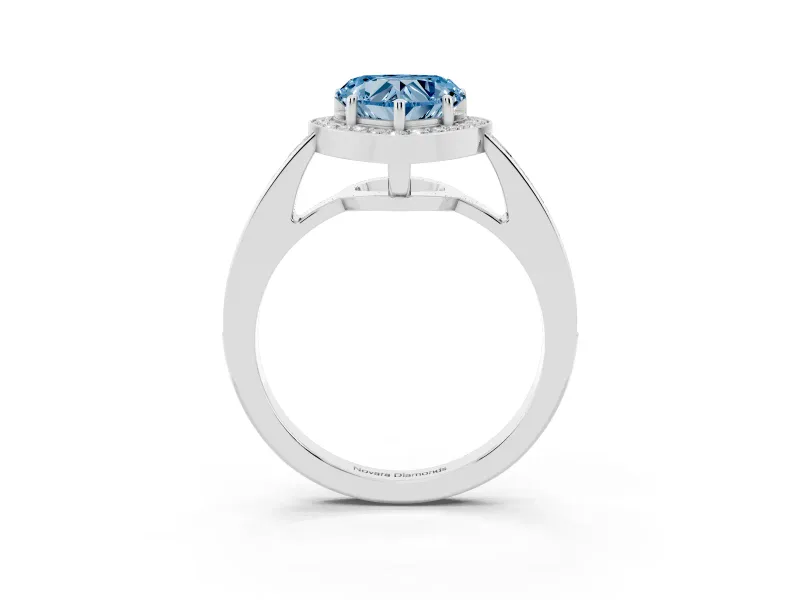 Heart-Shaped Framed Halo Engagement Ring Setting for a Fancy Blue Lab-Grown Diamond | White Gold