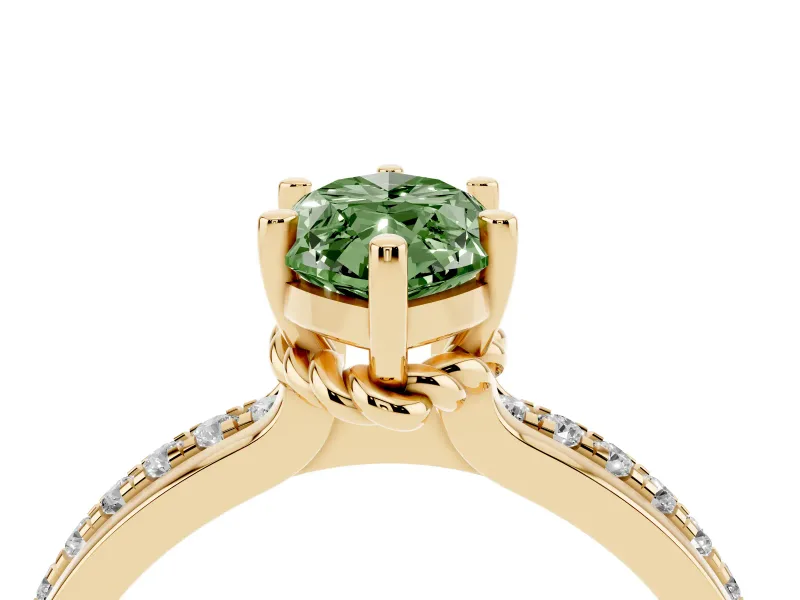Marquise Channel Set Engagement Ring Setting for a Fancy Green Lab-Grown Diamond | Rope Collar | Yellow Gold