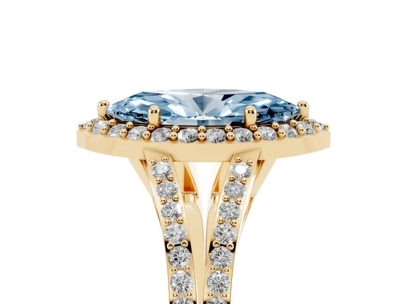 Marquise Split Shank Halo Engagement Ring Setting for a Fancy Blue Lab-Grown Diamond | Yellow Gold