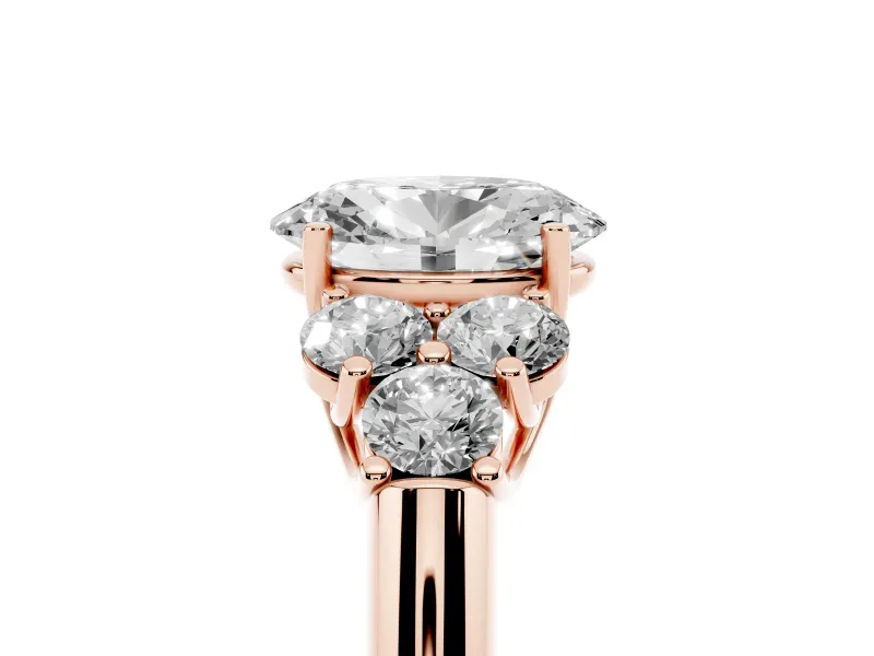 Oval Side Stone Engagement Ring Setting | Triangle Side Clusters | Rose Gold