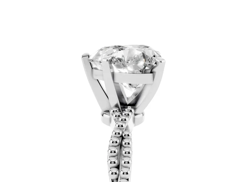 Heart Cut Diamond Solitaire Ring Set in White gold with Twisted Band and Bead Prong Setting