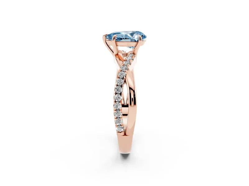 Pear-Shaped Crossover Engagement Ring Setting for a Fancy Blue Lab-Grown Diamond | Rose Gold