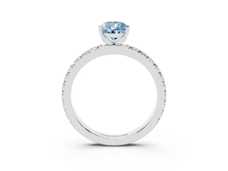 Fancy Blue Pear Cut Diamond Pavé Band Solitaire Set in White gold with Prong Setting