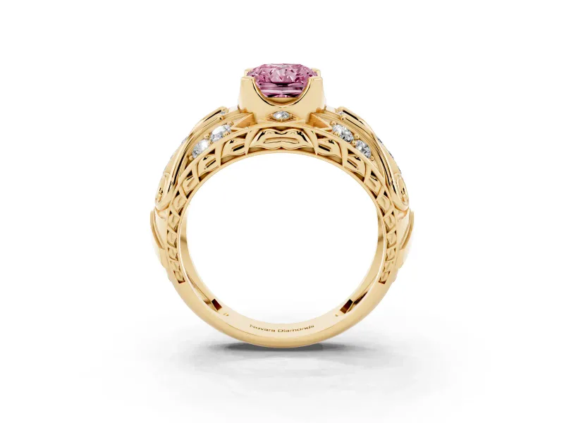 Radiant Cut Art Deco Engagement Ring Setting for a Fancy Pink Lab-Grown Diamond | Yellow Gold