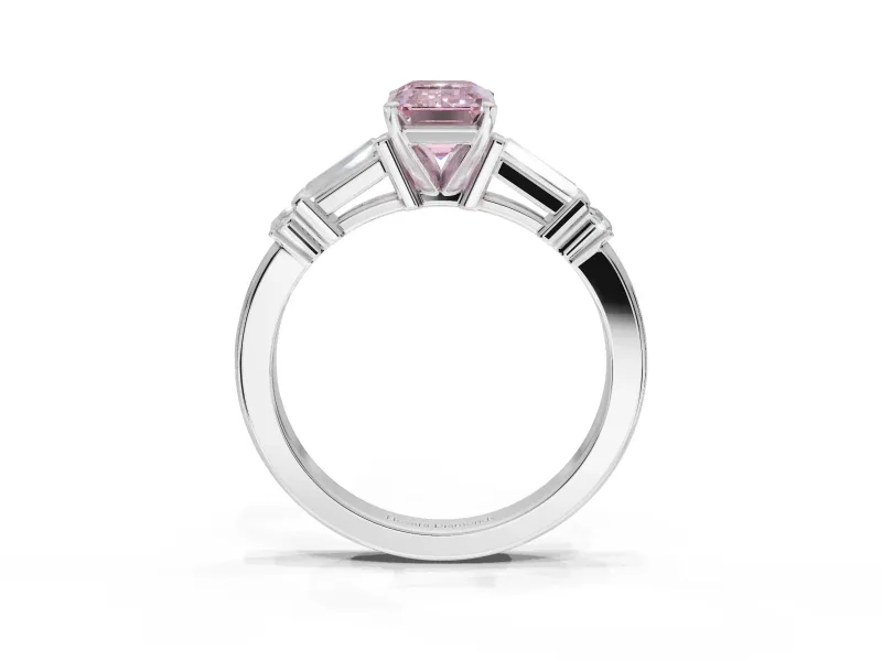 Emerald Cut Tapered Baguette Engagement Ring Setting for a Fancy Pink Lab-Grown Diamond | Sterling Silver