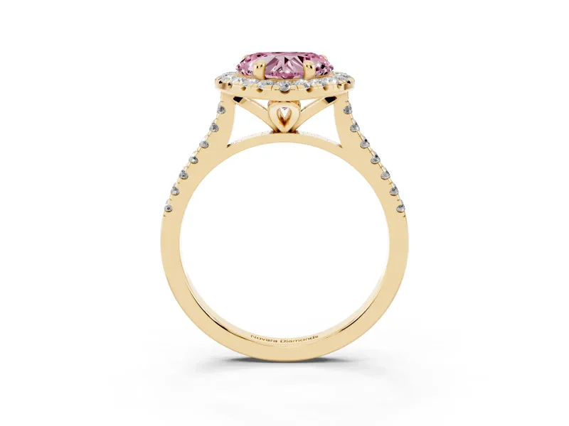 Heart-Shaped Halo Engagement Ring Setting for a Fancy Pink Lab-Grown Diamond | Tapered Band | Yellow Gold