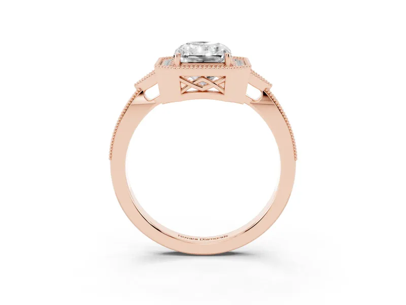 Radiant Cut Vintage Milgrain Halo Engagement Ring Setting | Graduated Pavé Band | Rose Gold