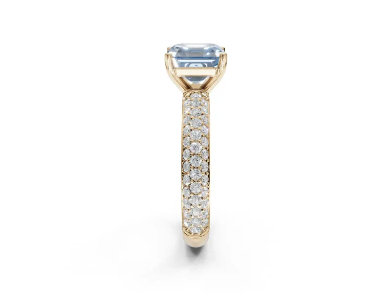 Asscher Cut Domed Pavé Engagement Ring Setting for a Fancy Blue Lab-Grown Diamond | Yellow Gold