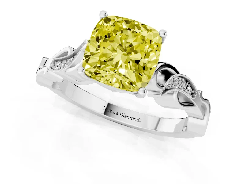 Cushion Cut Vine Engagement Ring Setting for a Fancy Yellow Lab-Grown Diamond | White Gold
