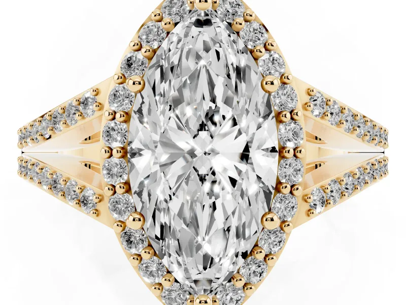 Marquise Halo Engagement Ring Setting | V-Split Pavé Band | Yellow Gold