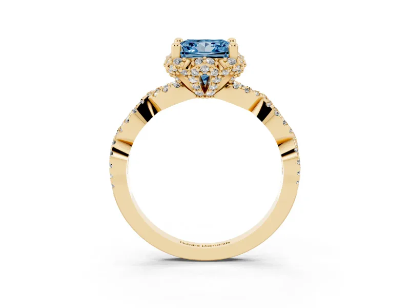 Princess Cut Halo Engagement Ring Setting for a Fancy Blue Lab-Grown Diamond | Yellow Gold - Design NV-24725