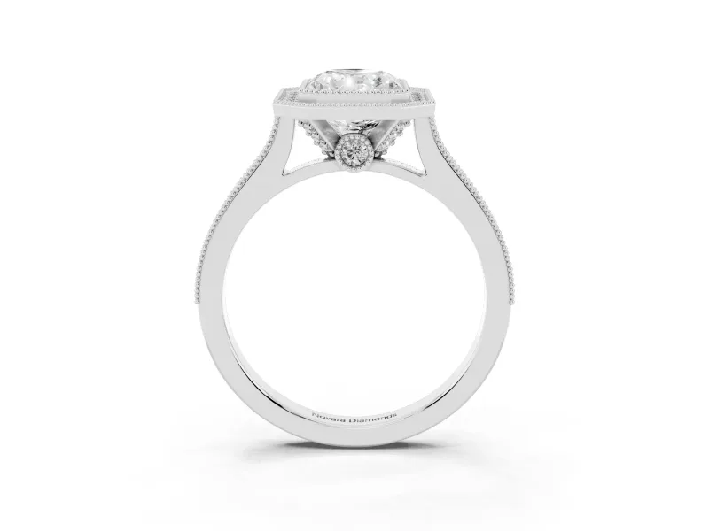 Radiant Cut Vintage Milgrain Halo Engagement Ring Setting | Bezel Head | Platinum