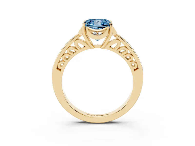 Princess Cut Floral Pavé Engagement Ring Setting for a Fancy Blue Lab-Grown Diamond | Yellow Gold