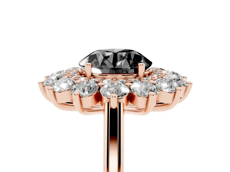 Round Floral Double Halo Engagement Ring Setting for a Black Center | Plain Band | Rose Gold