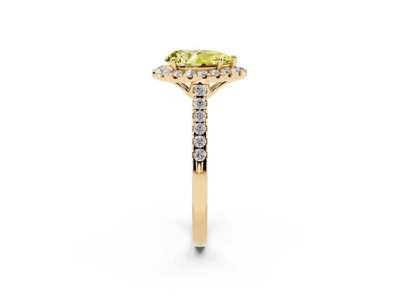 Pear-Shaped Raised Halo Engagement Ring Setting for a Fancy Yellow Lab-Grown Diamond | Yellow Gold