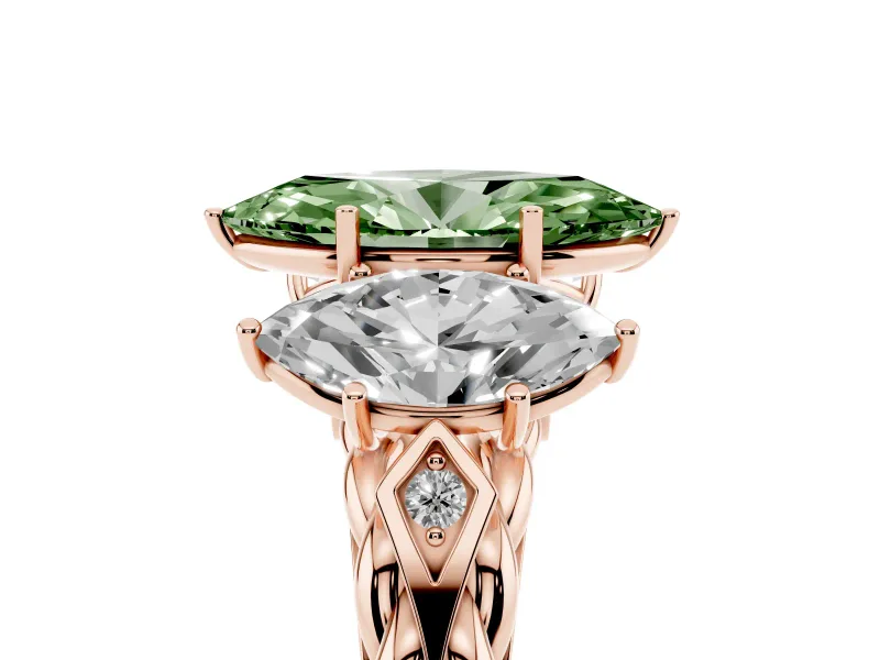 Marquise Three Stone Engagement Ring Setting for a Fancy Green Lab-Grown Diamond | Braided Band | Rose Gold