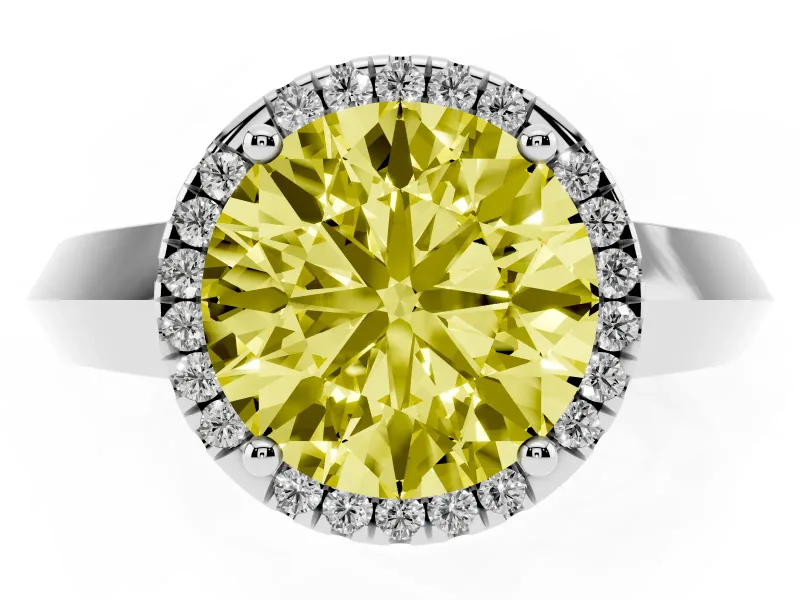 Round Knife-Edge Halo Engagement Ring Setting for a Fancy Yellow Lab-Grown Diamond | White Gold