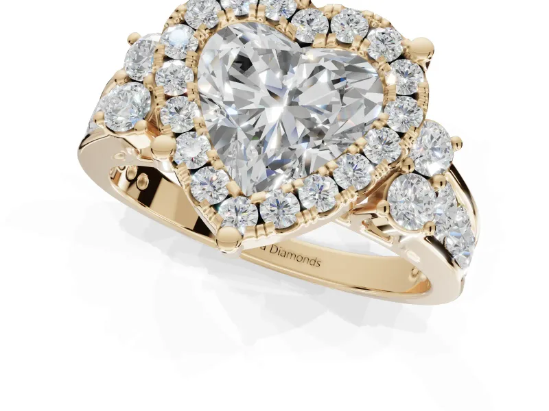 Heart-Shaped Halo Side Cluster Engagement Ring Setting | Graduated Channel Band | Yellow Gold