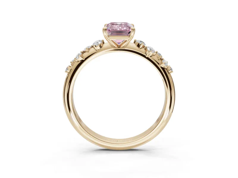 Emerald Cut Graduated Solitaire Engagement Ring Setting for a Fancy Pink Lab-Grown Diamond | Yellow Gold