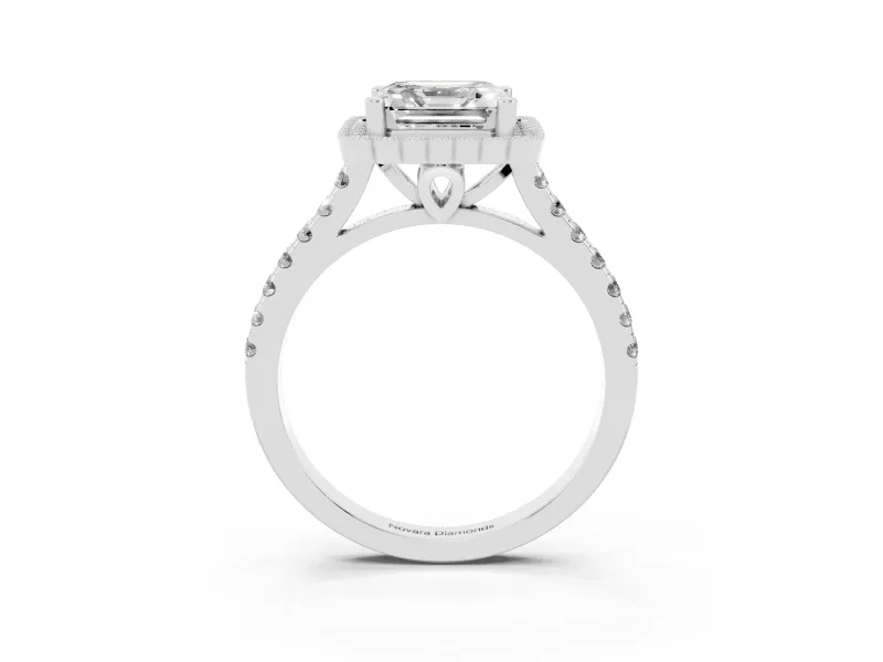 Asscher Cut Vintage Milgrain Floral Halo Engagement Ring Setting | Pavé Band | Platinum