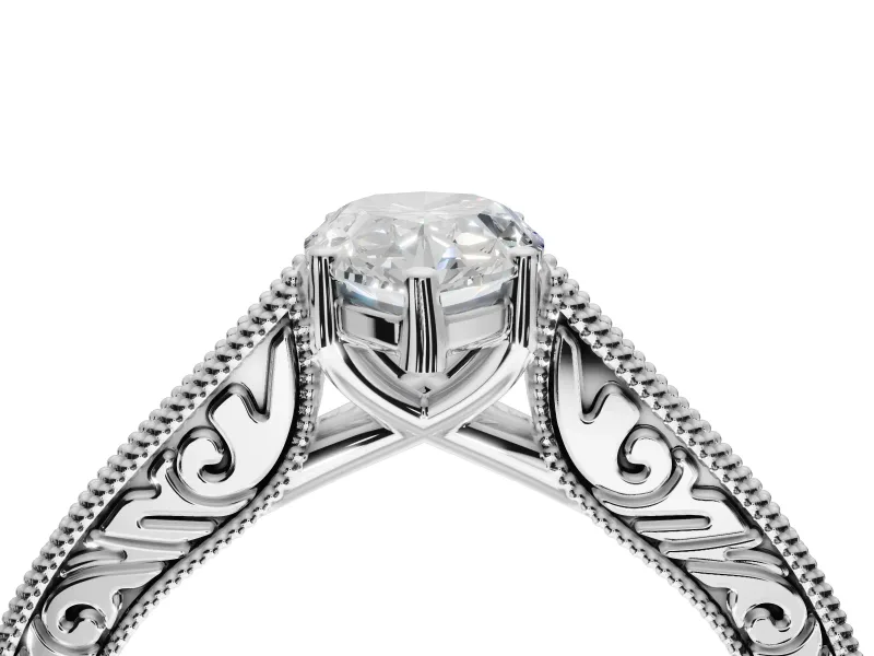 Pear-Shaped Vintage Engraved Pavé Engagement Ring Setting | Milgrain Edges | Platinum