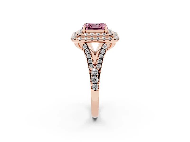 Asscher Cut Halo Split Shank Engagement Ring Setting for a Fancy Pink Lab-Grown Diamond | Pavé Strands | Rose Gold