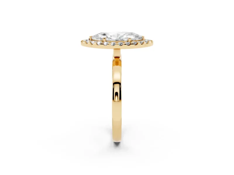 Marquise Thin Halo Engagement Ring Setting | Plain Polished Band | Yellow Gold