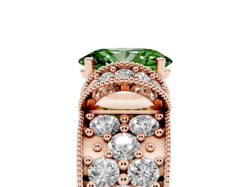 Oval Vintage Milgrain Pave Engagement Ring Setting for a Fancy Green Lab-Grown Diamond | Crescent Side Rows | Rose Gold