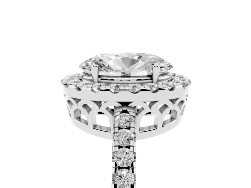 Oval Cut Diamond Pavé Band Halo Engagement Ring Set in Platinum with Prong Setting