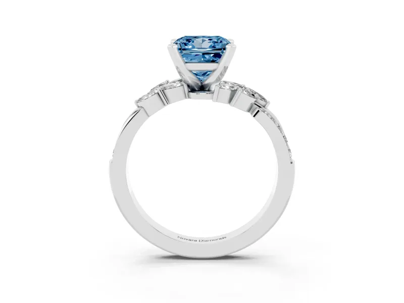 Princess Cut Floral Engagement Ring Setting for a Fancy Blue Lab-Grown Diamond | Marquise Side Stones | Sterling Silver