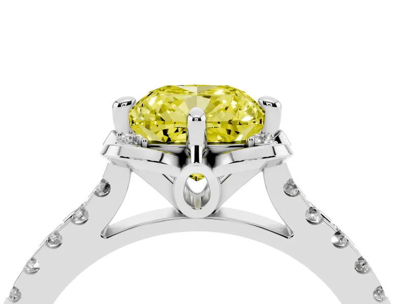 Cushion Cut Floral Petal Engagement Ring Setting for a Fancy Yellow Lab-Grown Diamond | Petal Accents | Sterling Silver