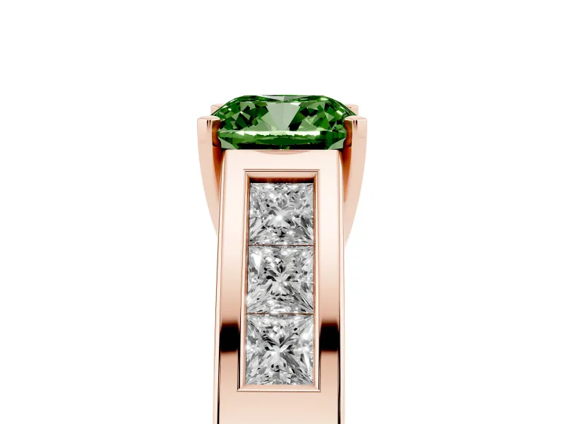 Cushion Cut Channel-Set Engagement Ring Setting for a Fancy Green Lab-Grown Diamond | Rose Gold