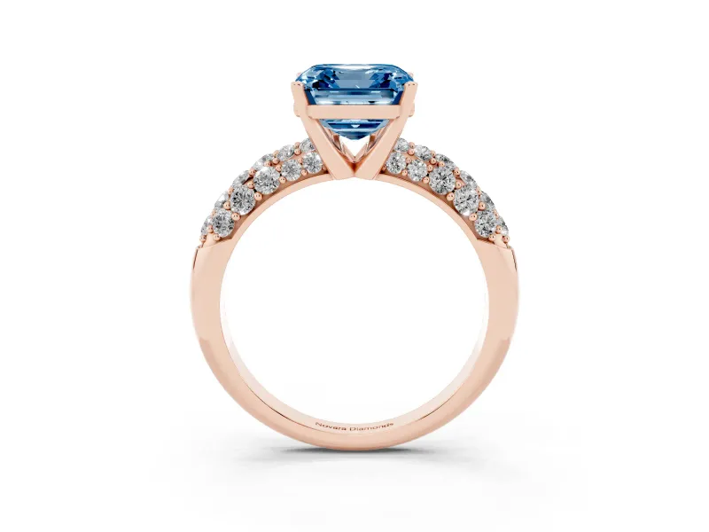 Asscher Cut Multi Row Pave Engagement Ring Setting for a Fancy Blue Lab-Grown Diamond | Rose Gold