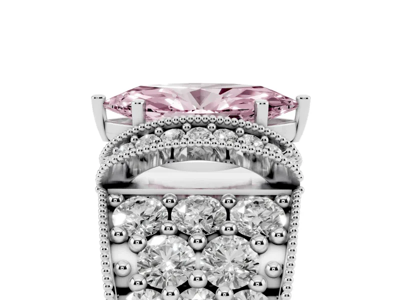 Marquise Vintage Pave Engagement Ring Setting for a Fancy Pink Lab-Grown Diamond | Milgrain Edges | Sterling Silver
