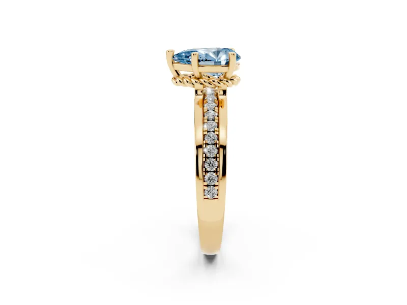 Pear-Shaped Channel Set Engagement Ring Setting for a Fancy Blue Lab-Grown Diamond | Rope Collar | Yellow Gold