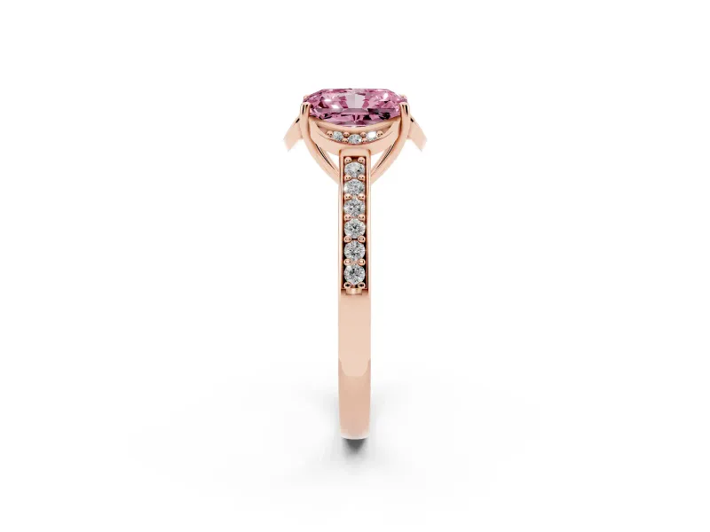 Radiant Cut Floral Pavé Engagement Ring Setting for a Fancy Pink Lab-Grown Diamond | Rose Gold