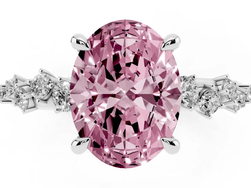 Oval Graduated Accent Engagement Ring Setting for a Fancy Pink Lab-Grown Diamond | Platinum