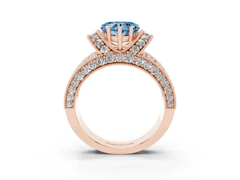 Heart-Shaped Vintage Pave Engagement Ring Setting for a Fancy Blue Lab-Grown Diamond | Milgrain Edges | Rose Gold
