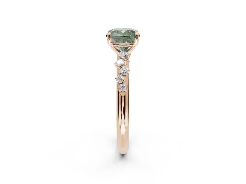 Cushion Cut Graduated Solitaire Engagement Ring Setting for a Fancy Green Lab-Grown Diamond | Rose Gold