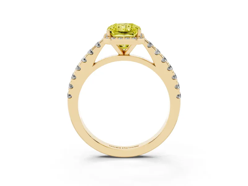 Radiant Cut Halo Pavé Engagement Ring Setting for a Fancy Yellow Lab-Grown Diamond | Yellow Gold